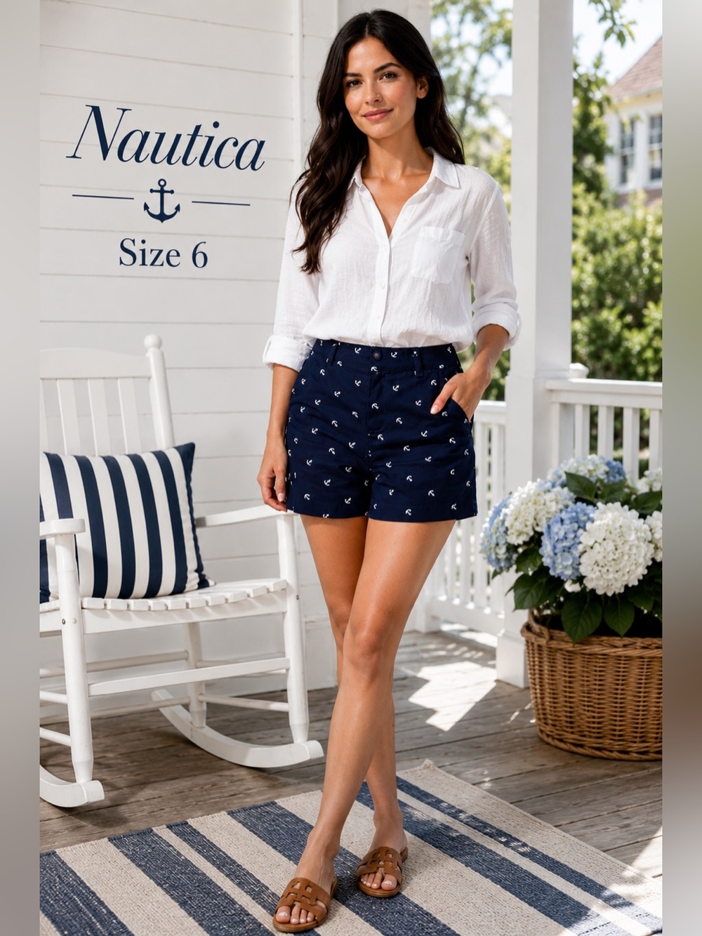 Nautica Anchor Print Shorts Size 6 Navy Blue Coastal Preppy Summer